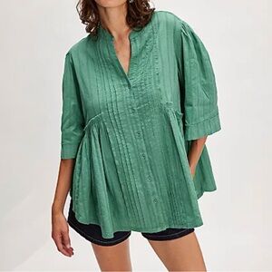 Free People We The Free Willow Button Down Oversized Cotton S Green NWT $148